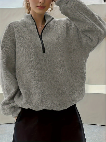 Dames Fleece Trui Warm met Halve Rits