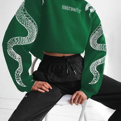 Dames Hoodie Kort met Slangen Print Trendy Casual