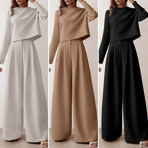 Dames Co-ord Set Lange Mouw Top Wijde Broek Devani