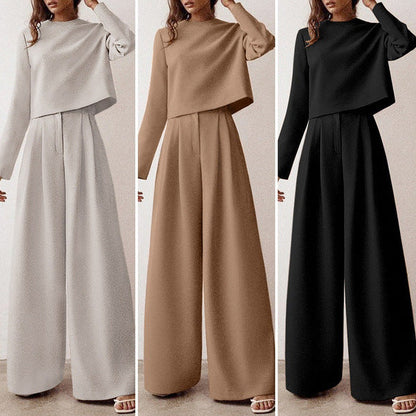 Dames Co-ord Set Lange Mouw Top Wijde Broek Devani