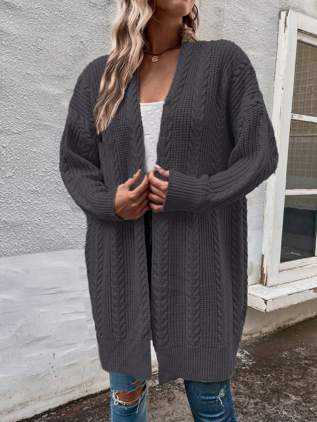 Dames Gebreide Vest Oversized met Kabelpatroon