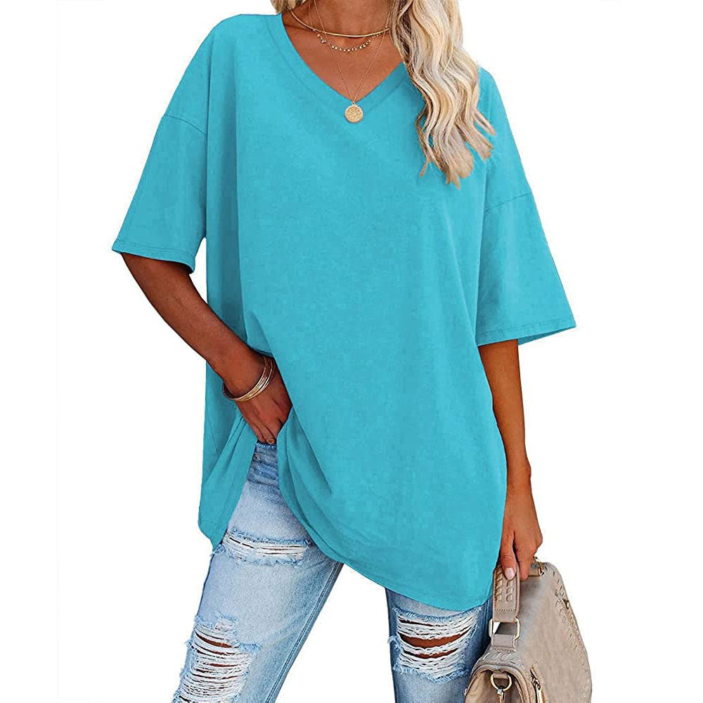 Dames V-hals T-shirt Losse Fit Basis Top