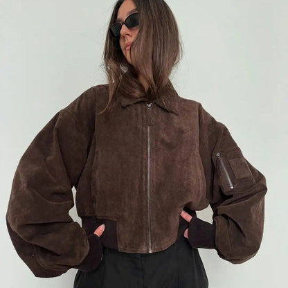 Dames Korte Suède Jas met Kraag Trendy Look - Mode Vibes