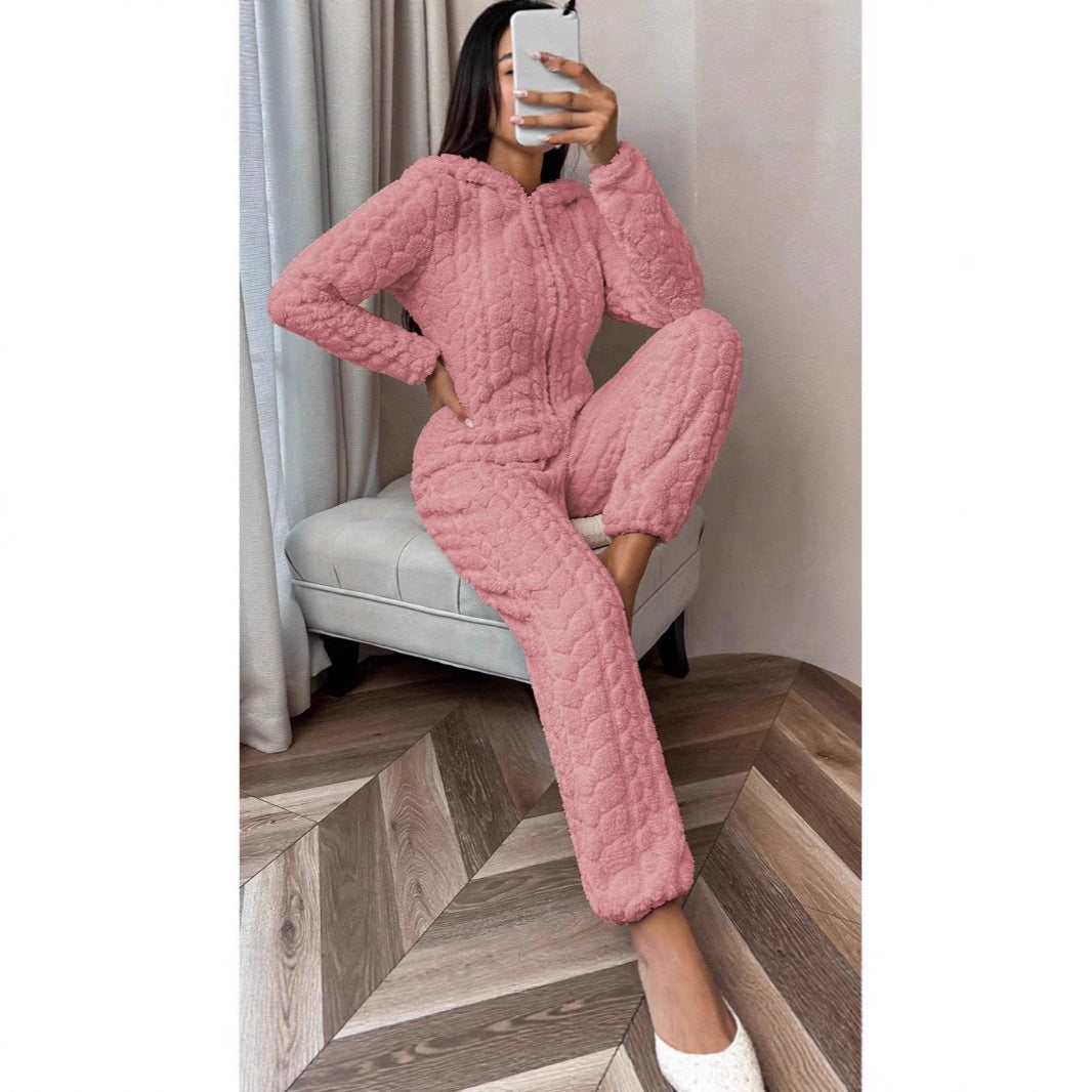 Dames Fleece Onesie met Capuchon en Kabel Patroon Warm en Zacht