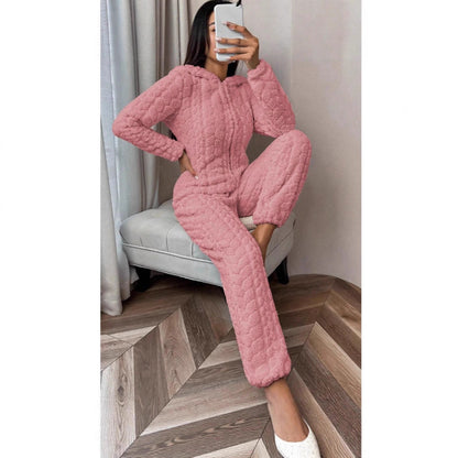 Dames Fleece Onesie met Capuchon en Kabel Patroon Warm en Zacht