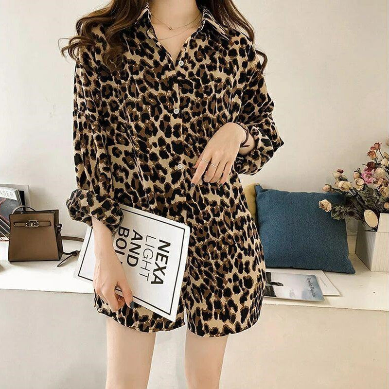 Dames Blouse Panterprint Lange Mouw Moderne Stijl - Mode Vibes