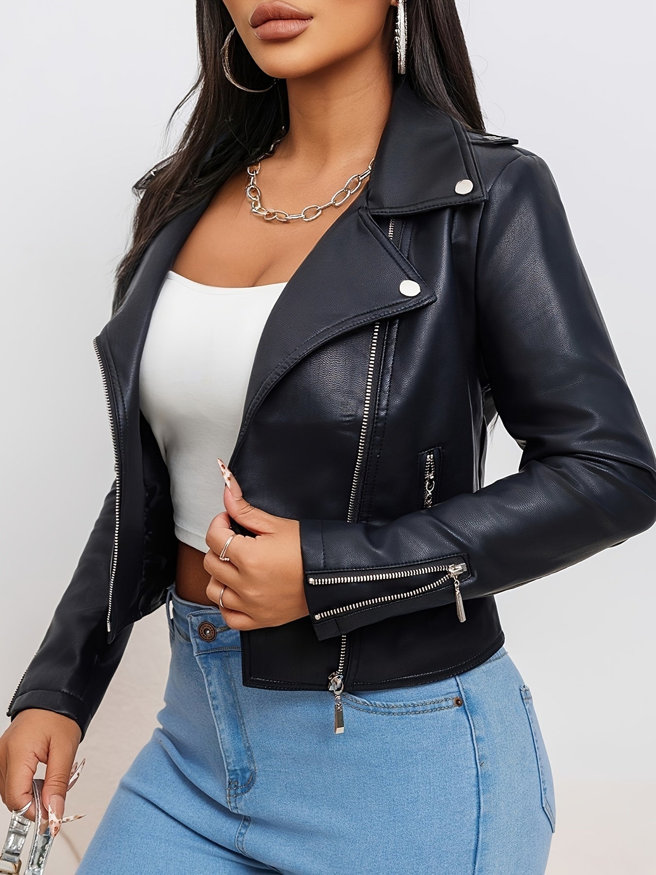 Zwart Bikerjack van Imitatieleer Valencia Stijl - Mode Vibes