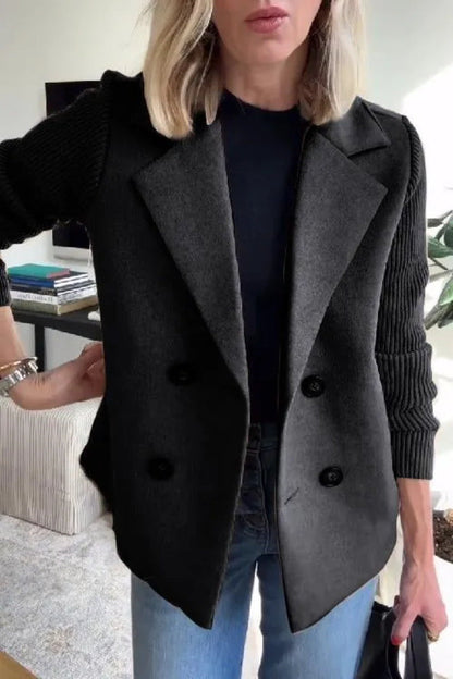 Dames Blazer Wollen Look Gebruik met Gebreide Mouwen en Dubbele Knoop