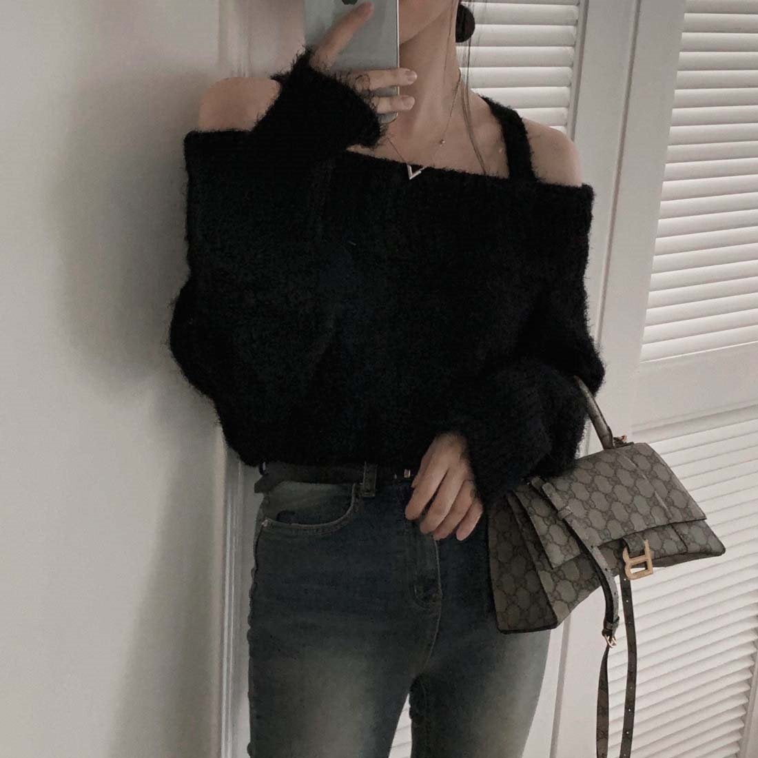 Dames Gebreide Off-shoulder Trui Stijlvol Trendy