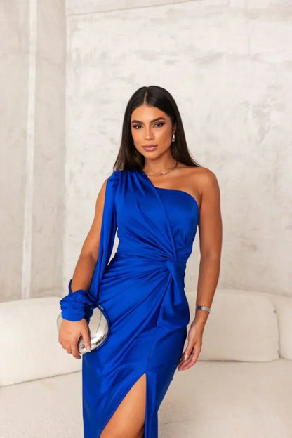 Elegant One-Shoulder Maxi Jurk voor Bruiloftsgasten met Split
