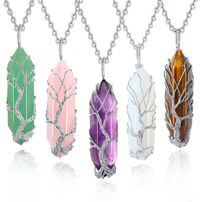 Edelsteen Halsketting Levensboom Kristal Zilver Kleur - Mode Vibes