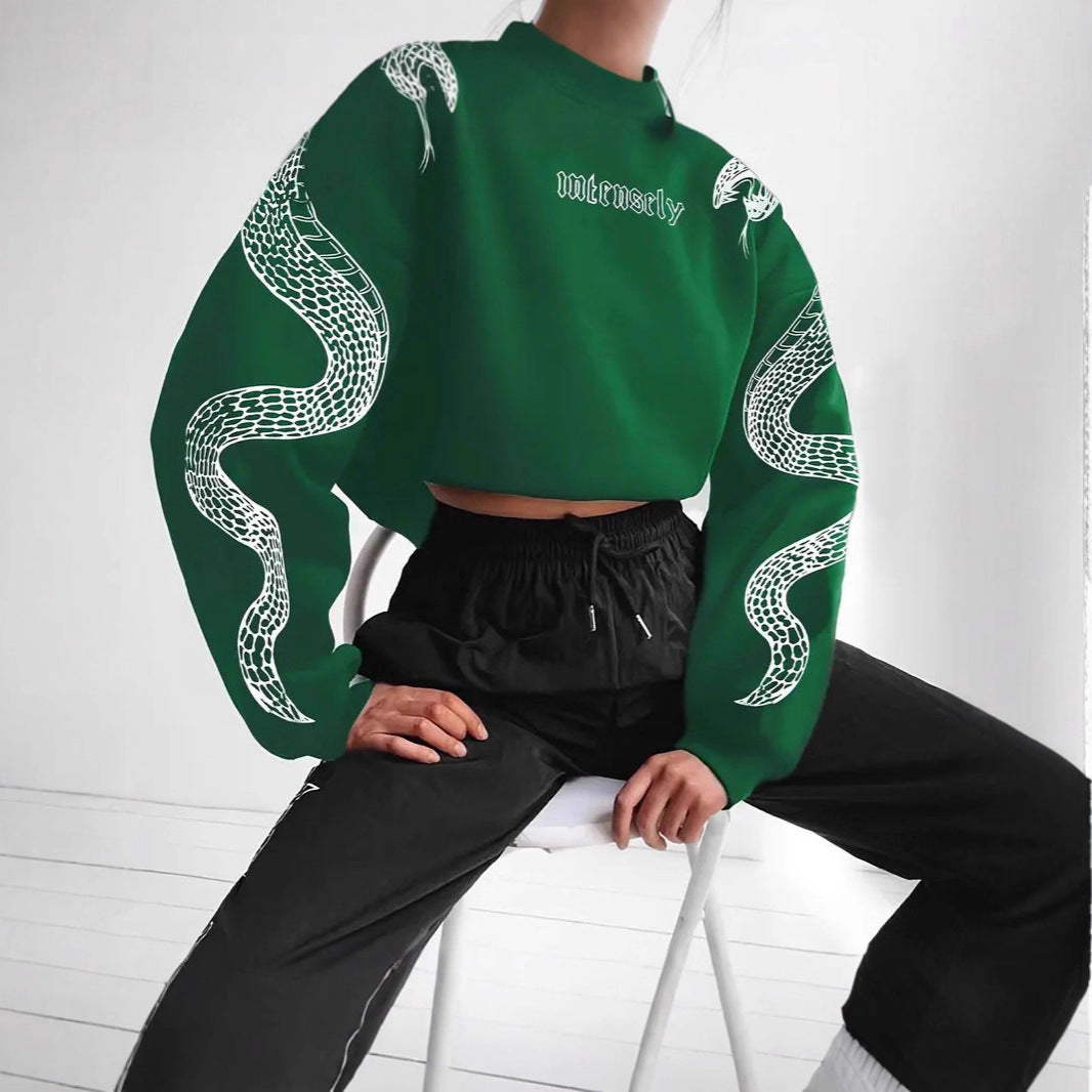 Dames Hoodie Kort met Slangen Print Trendy Casual