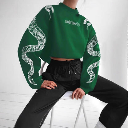 Dames Hoodie Kort met Slangen Print Trendy Casual