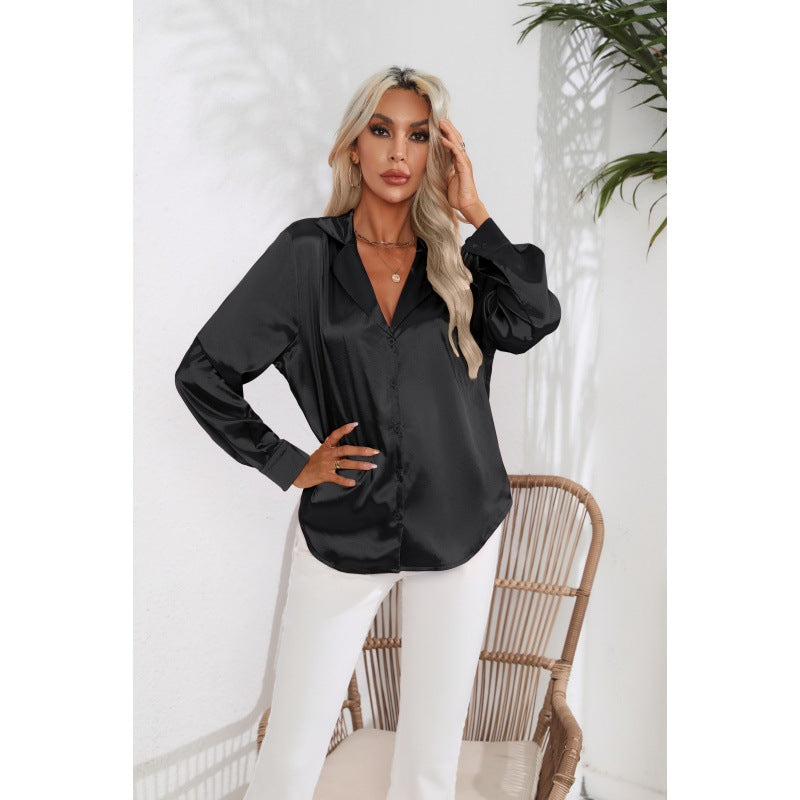 Dames Blouse Satijn Look Elegante Vrouwen Blouse