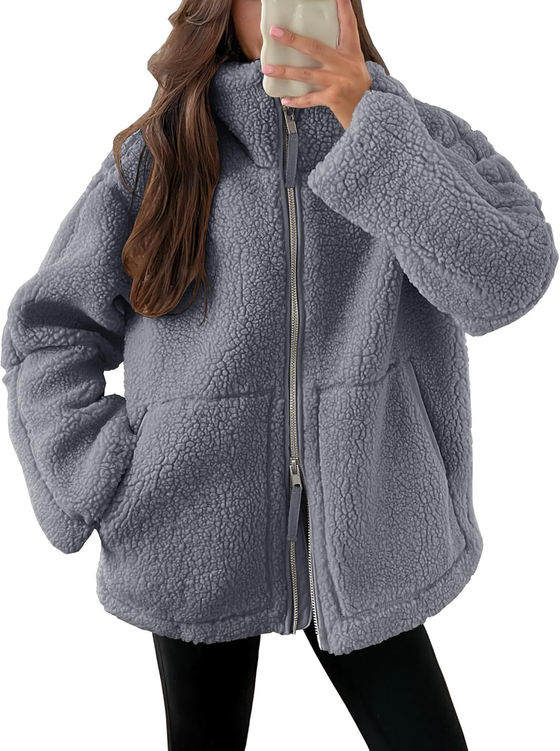 Dames Fleece Jas Warm en Stijlvol met Hoge Kraag en Zakken