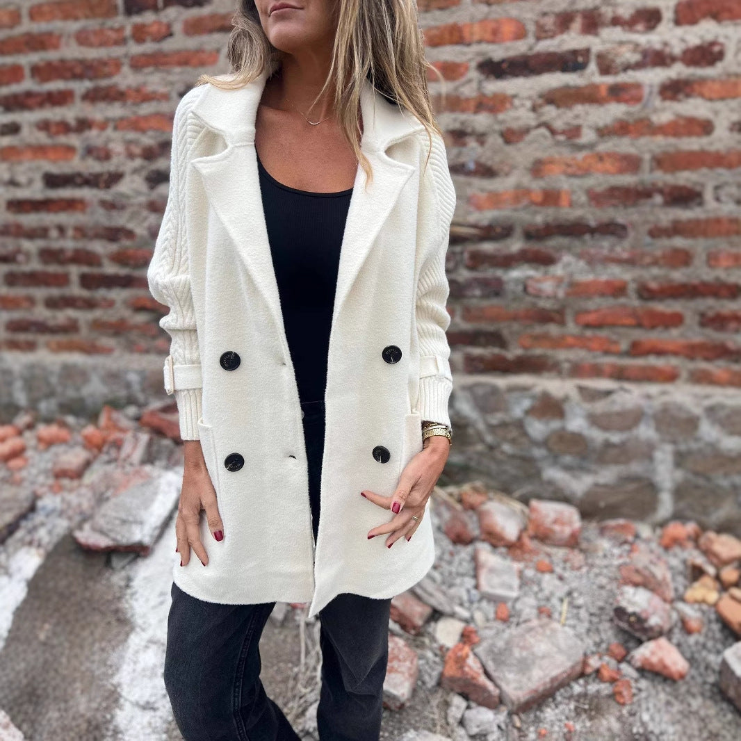 Dames Gebreide Jas Mid-Lengte Wool Look Elegante Buza