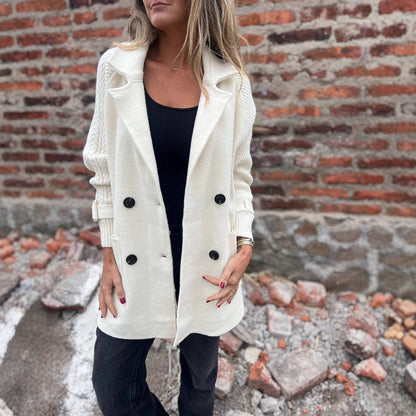 Dames Gebreide Jas Mid-Lengte Wool Look Elegante Buza