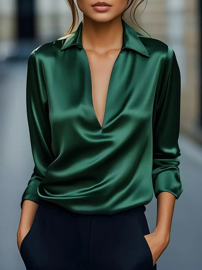 Dames Blouse Satijnen Look Havanna met V-hals Stijlvol