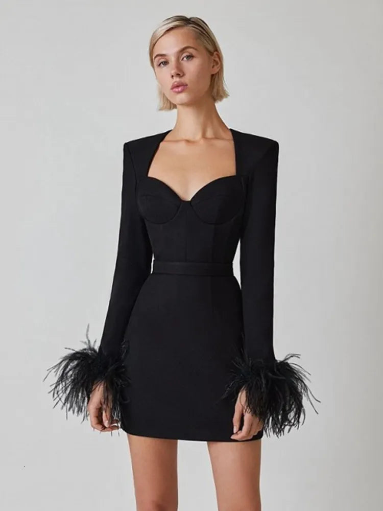 Kort Jurk Elegante Minirok voor Vrouwen met Veer Details