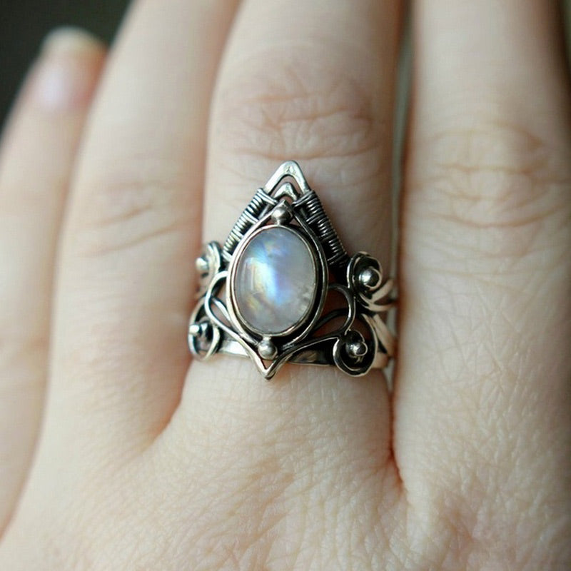 Maansteen Ring Vintage Stijl Zilverkleurig Clara
