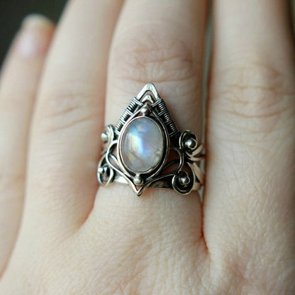 Maansteen Ring Vintage Stijl Zilverkleurig Clara