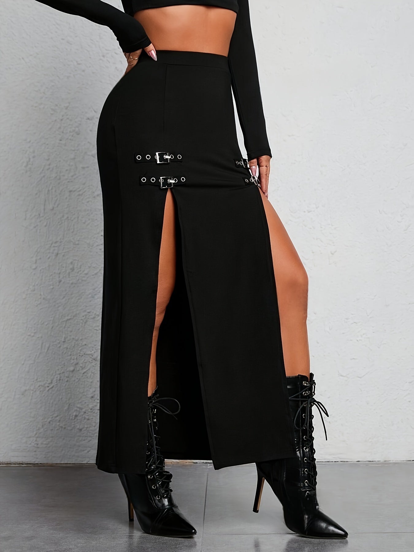 Hoge Taille Rok Zwart Split Model voor Vrouw