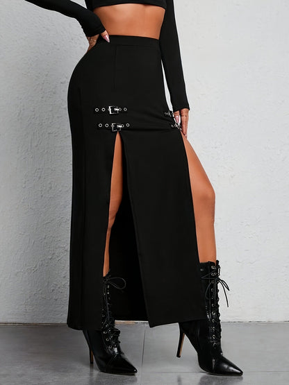 Hoge Taille Rok Zwart Split Model voor Vrouw