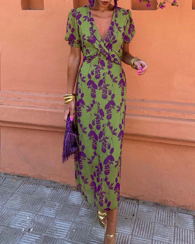 Lente Jurk Katoenmix Bladerenpatroon Zomerjurk Elegant - Mode Vibes