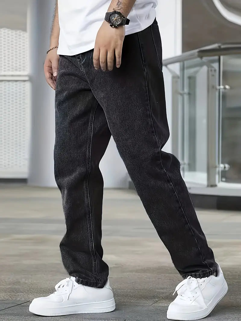 Heren Jeans Losse Pasvorm Comfortabele Zittende Broek