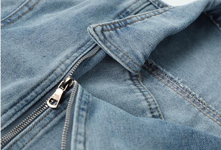 Dames Biker Jacket Kort Denim Model met Grote Kraag