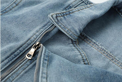 Dames Biker Jacket Kort Denim Model met Grote Kraag