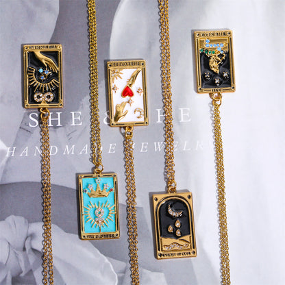 Gouden Tarot Oorhanger Druppel Ketting Zirkonia