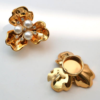 Dames Manchetknopen Parel Bloemvorm Elegant Zilver
