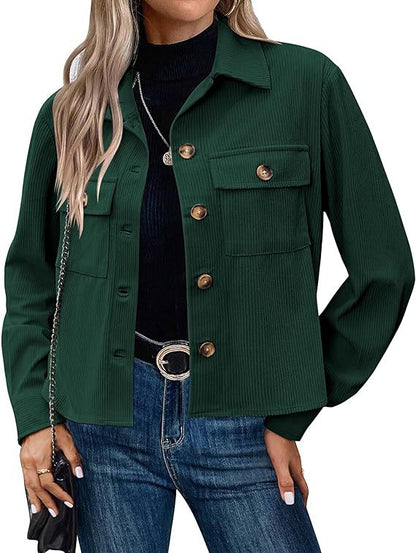Korte Dames Corduroy Jas Trendy Bruin