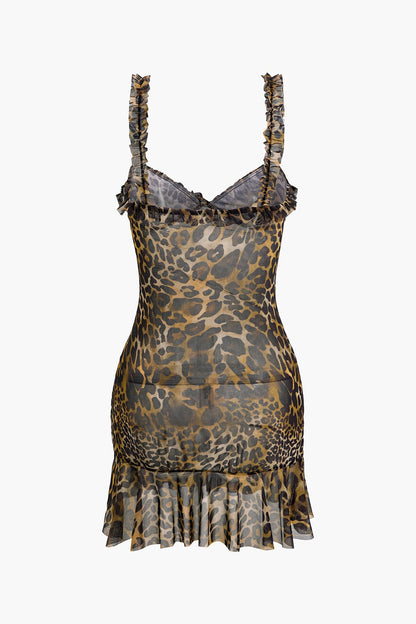 Leoprint Minikleed met Rimpels Wilde Dierenprint Savanna