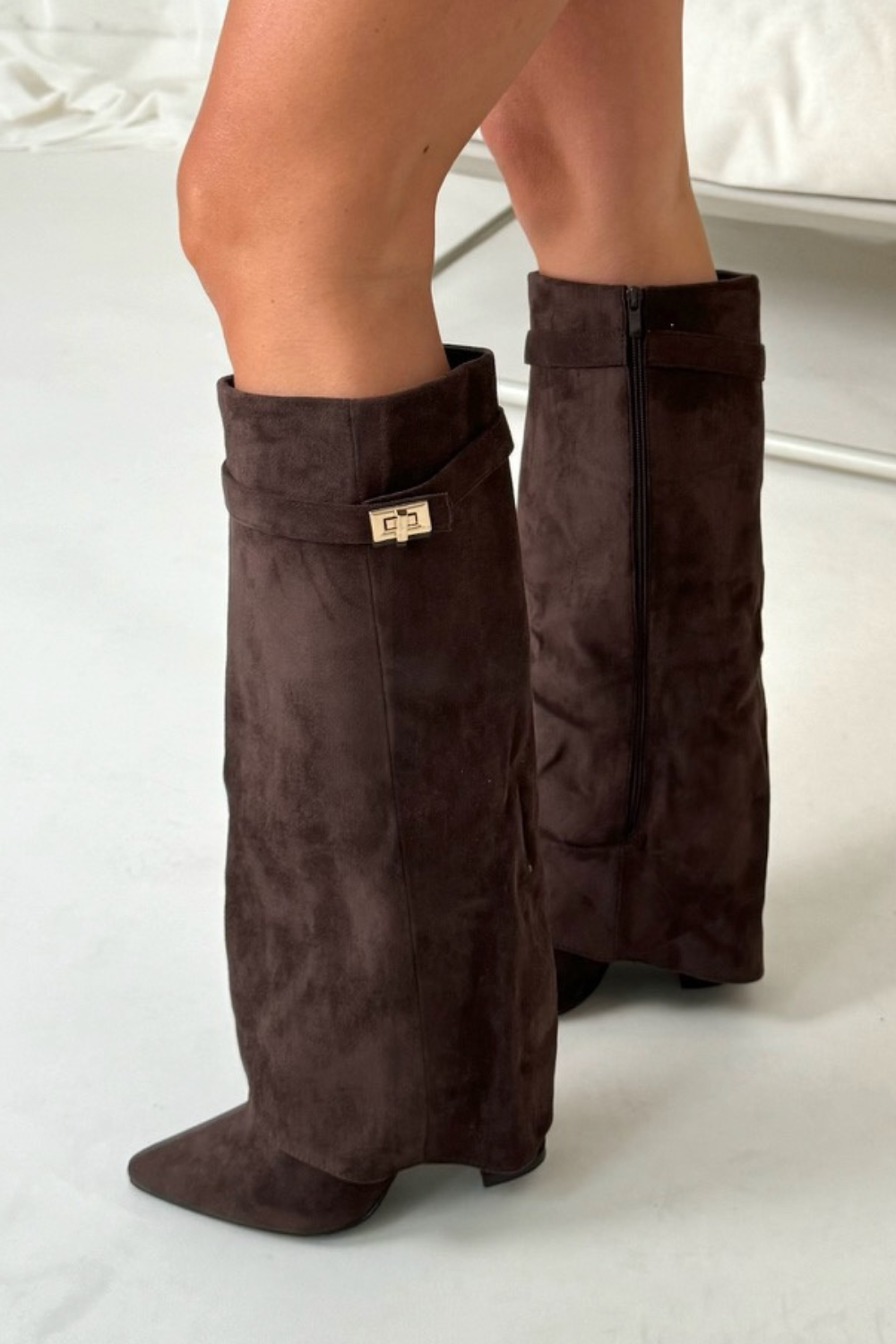 Dames Laarzen Hoge Met Riem en Flap Detail Trendy Stijl
