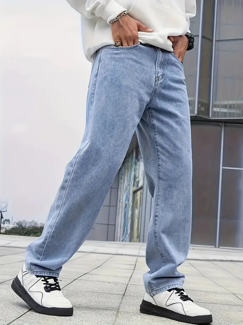 Heren Jeans Losse Pasvorm Comfortabele Zittende Broek
