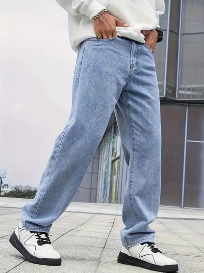 Heren Jeans Losse Pasvorm Comfortabele Zittende Broek