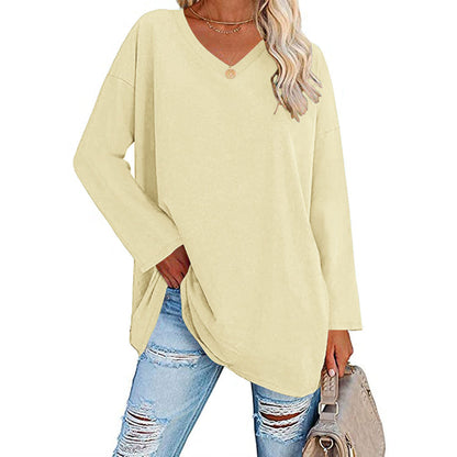 Dames Oversized T-shirt Lange Mouwen V-hals Casual