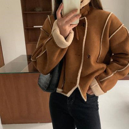 Dames Teddy Jas Shearling Leren Jas Warm en Stijlvol