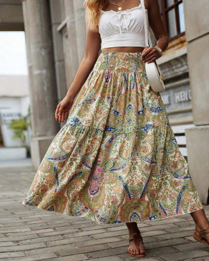 Vrouwelijke Rok met Paisley Print en Ruches - Mode Vibes