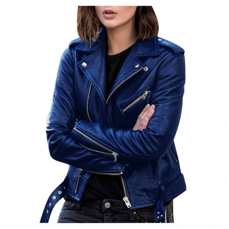 Dames Biker Jas van PU Leder Look Trendy en Stijlvol
