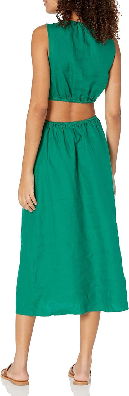 GlamourVrouw Sade Linnen Cutout Midi Jurk voor Stijlbewuste Vrouwen