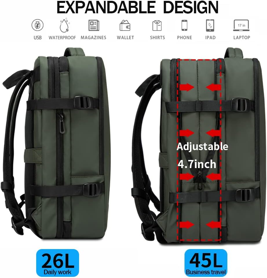 Reisrugzak Waterdicht 26-45L met Laptopvak en Handvat