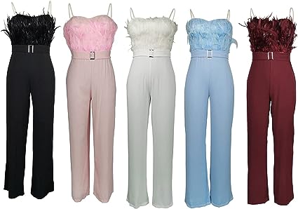 Luxe Jumpsuit met Veren Accent en Lange Mouwen