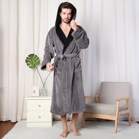 Heren Badjas met Capuchon Luxe Zacht Grijs