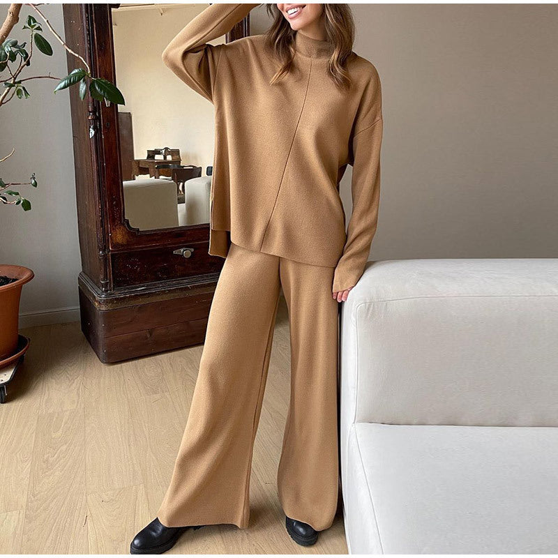 Dames Lounge Set Gebreid Coltrui en Wijde Broek