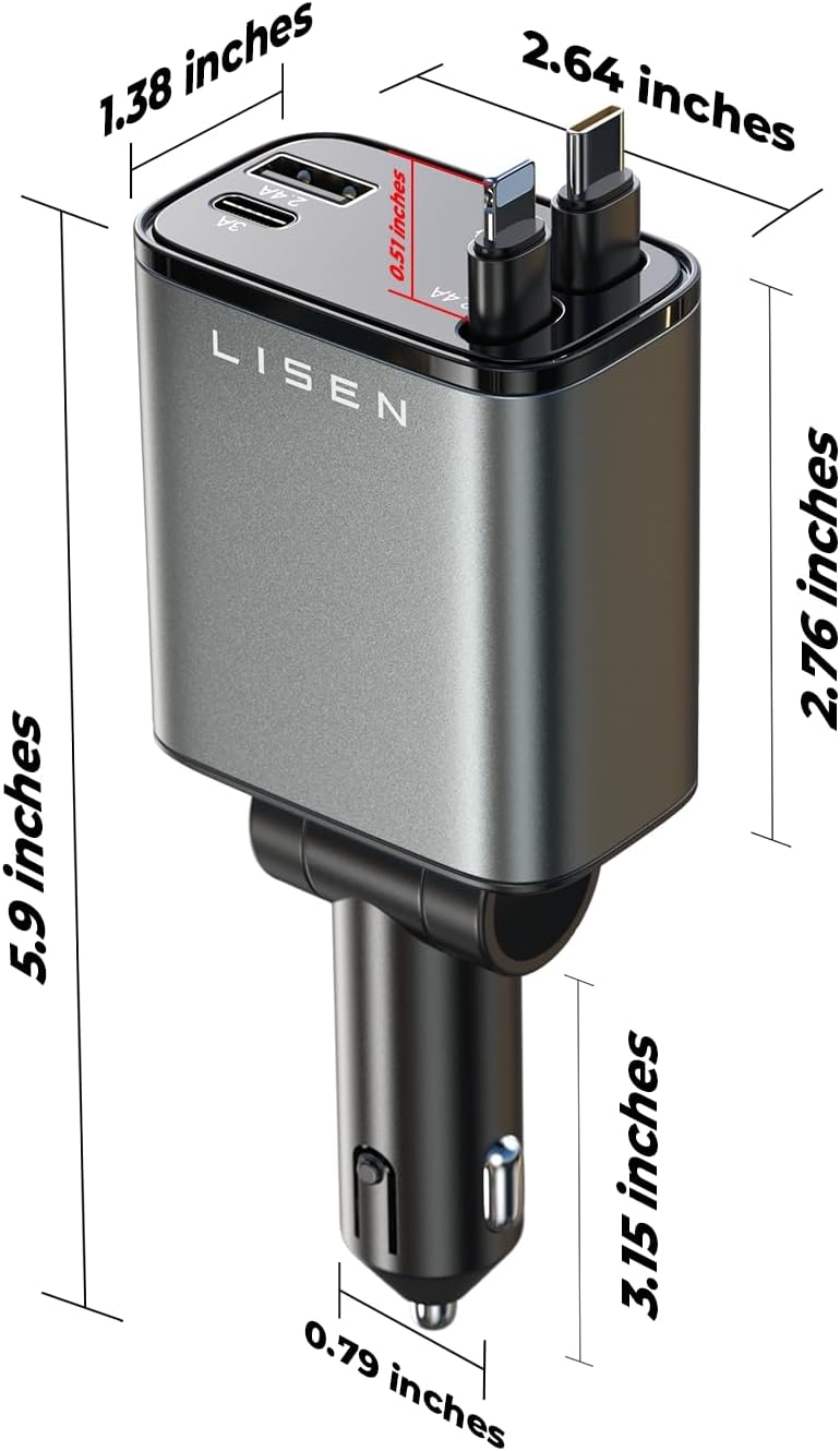 Snellaad Auto-oplader 69W USB-C Uittrekbaar