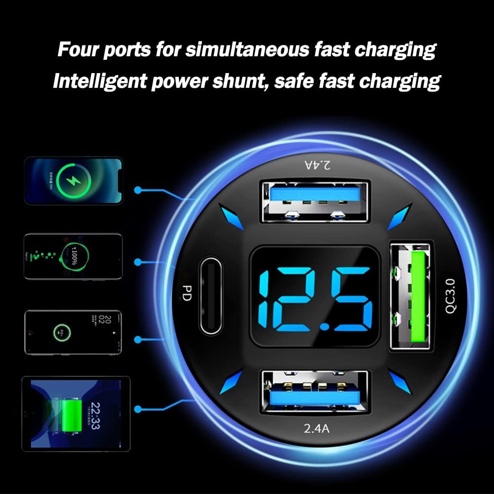 Snelle Autolader 66W USB-C met QC 3.0 en PD voor 12-24V