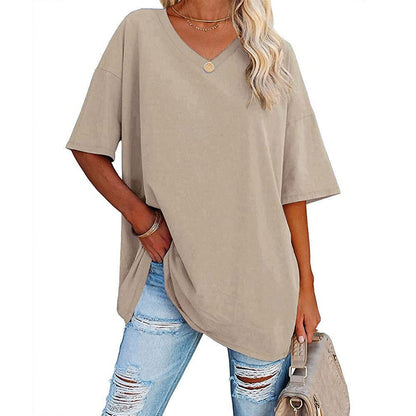 Dames V-hals T-shirt Losse Fit Basis Top - Mode Vibes